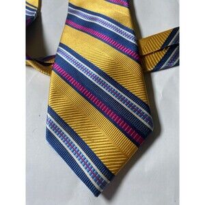 Hickey-Freeman Mens Silk Repp Tie Necktie Gold Purple Striped